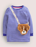 Appliqué Pocket Tunic-Bluing Blue/Ivory Dog