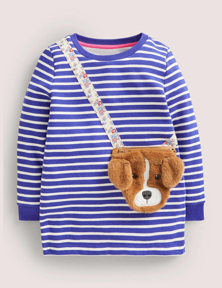 Appliqué Pocket Tunic-Bluing Blue/Ivory Dog