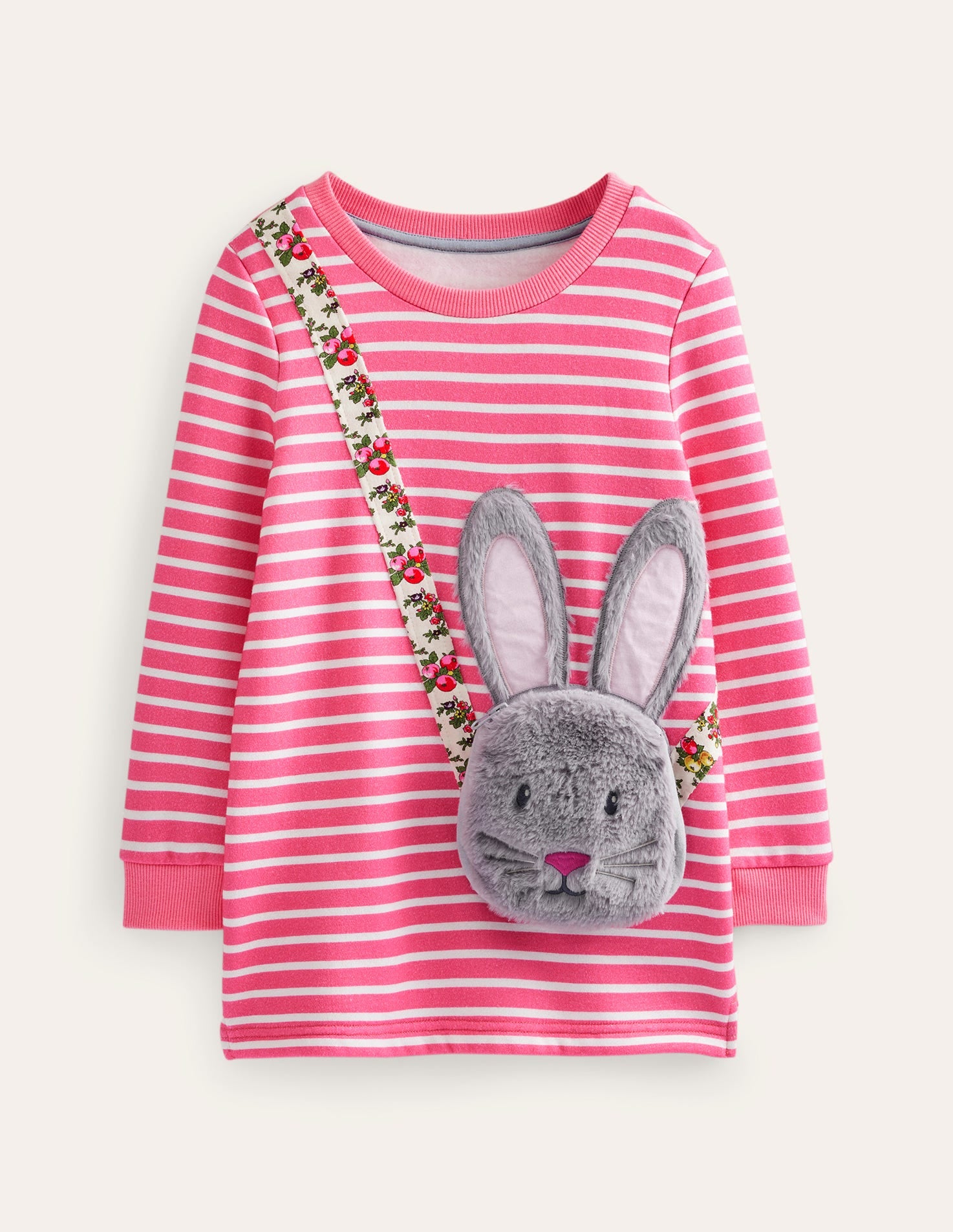 Appliqué Pocket Tunic-Cosmos Pink/Ivory Stripe - Image 1
