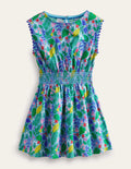 Printed Holiday Dress-Multi Parrot Vine