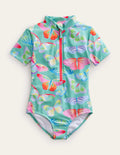 Short-sleeved Swimsuit-Opal Green Ombre Butterflies