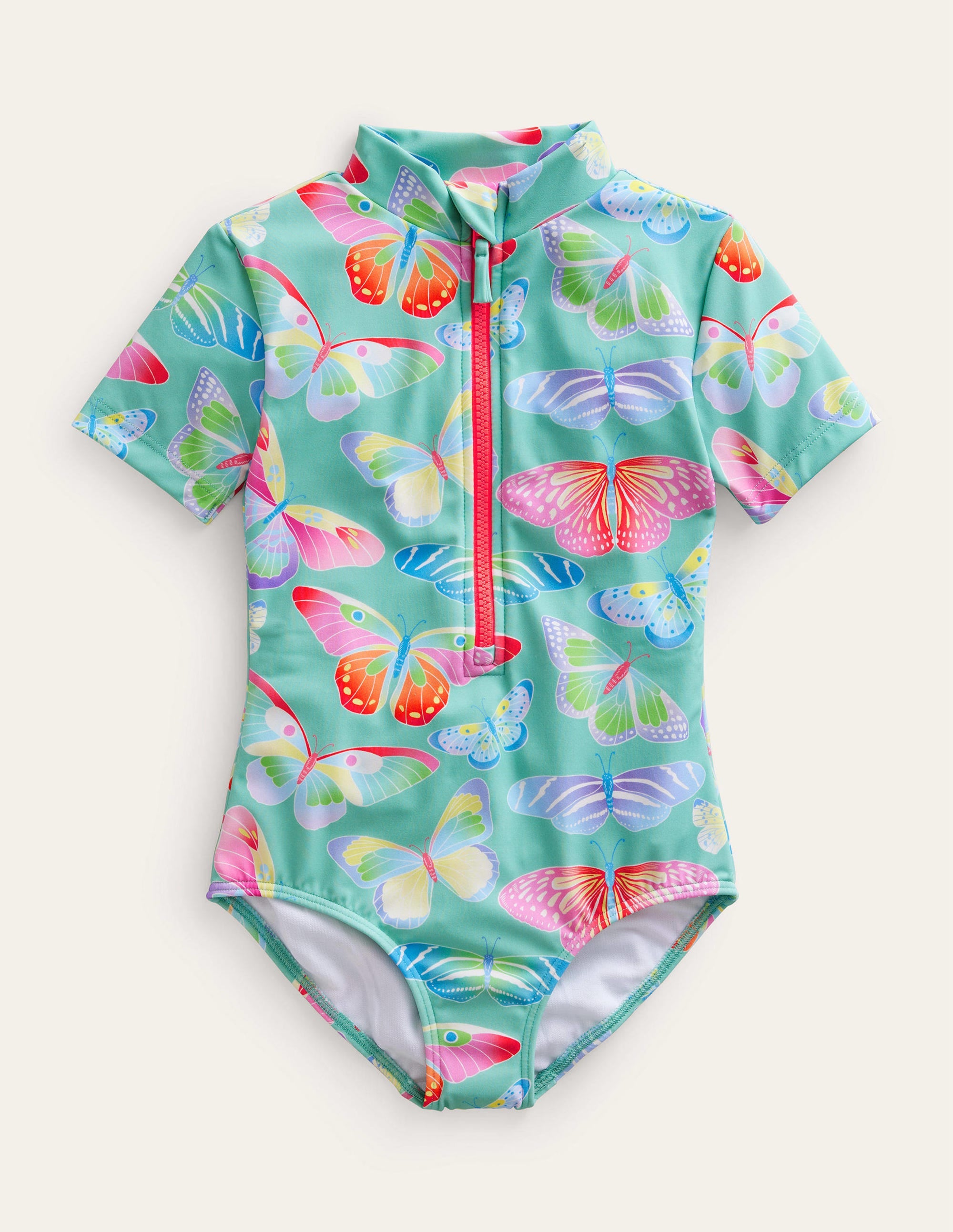Short-sleeved Swimsuit-Opal Green Ombre Butterflies - Image 1