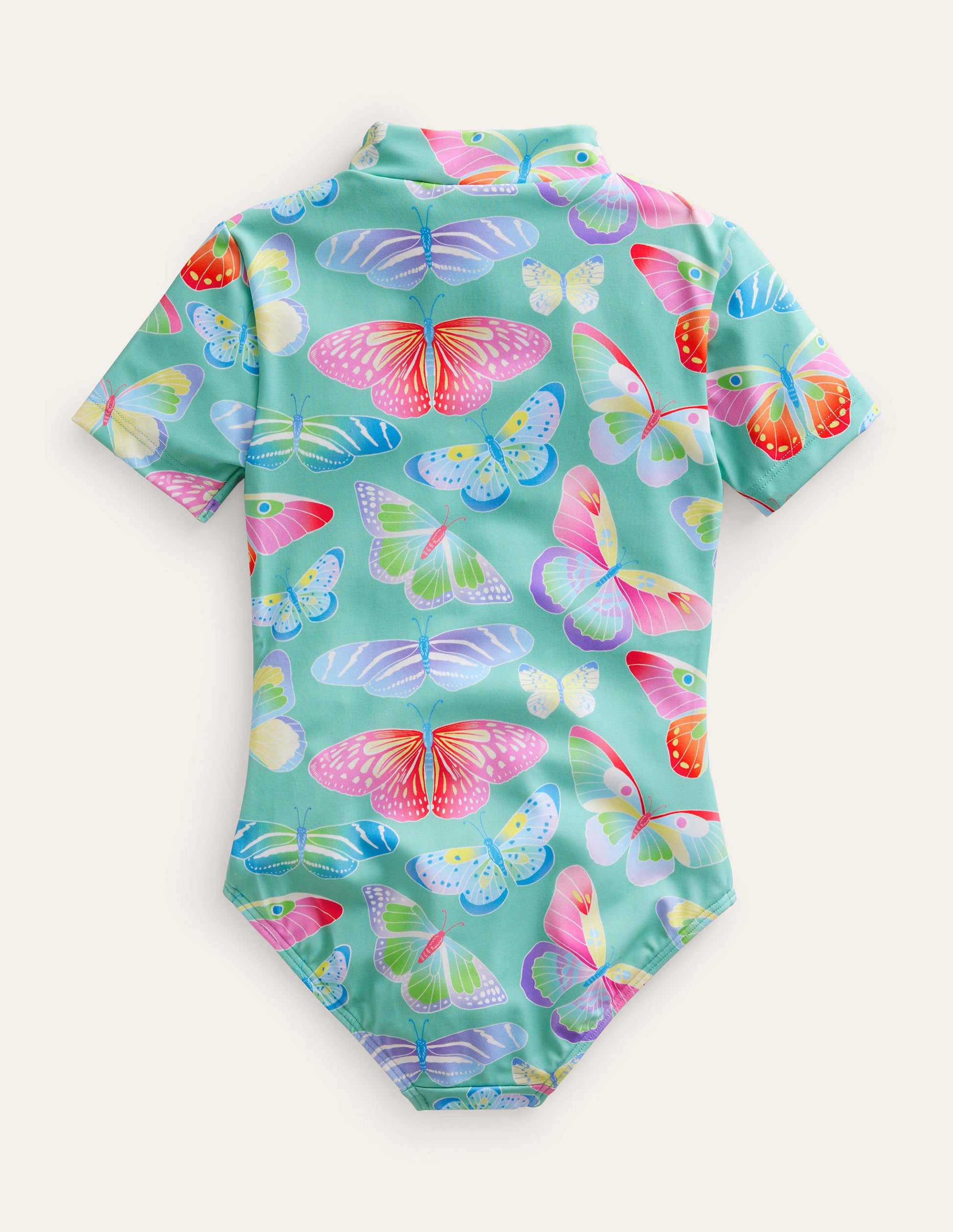 Short-sleeved Swimsuit-Opal Green Ombre Butterflies-2