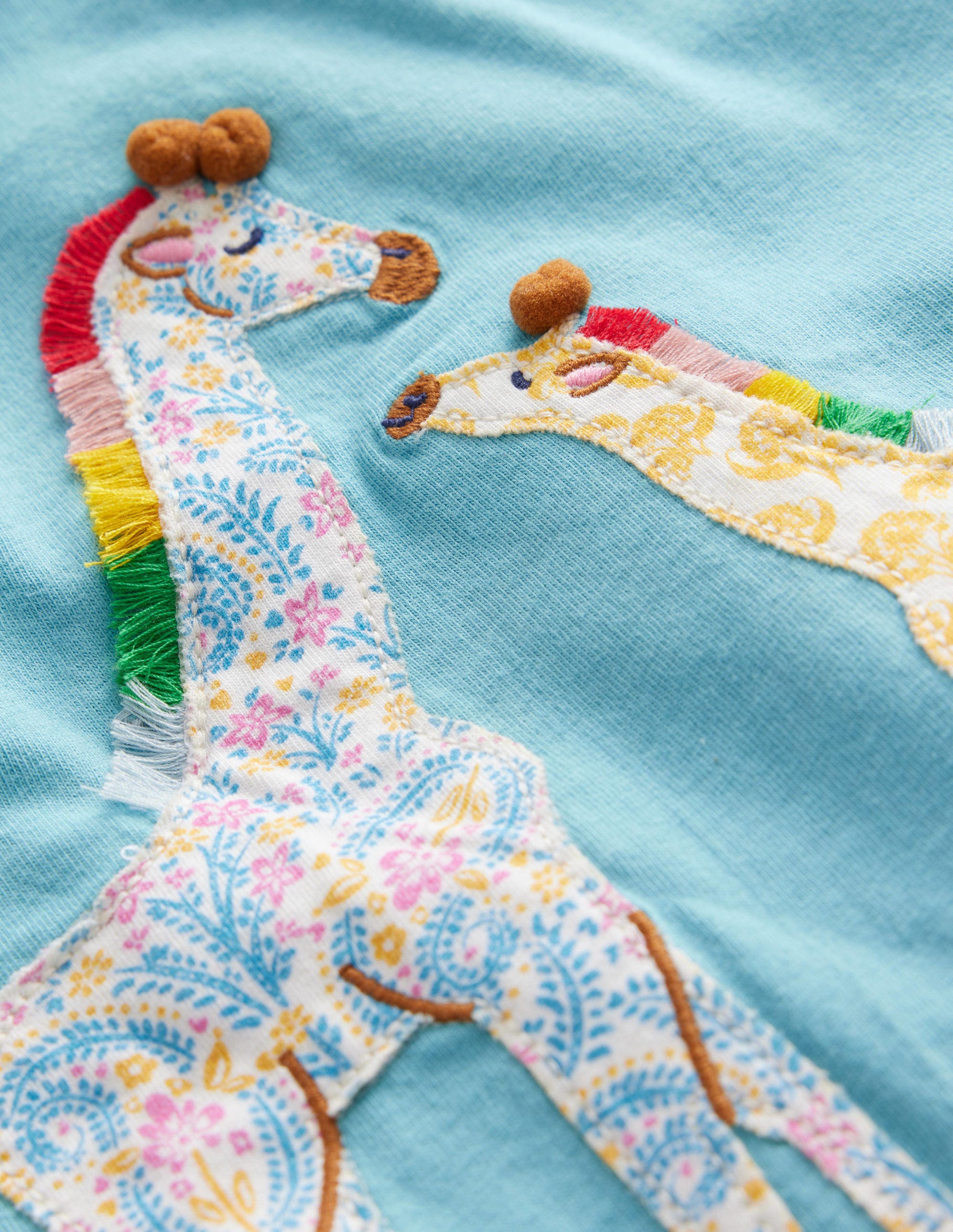 Puff Sleeve Appliqué T-shirt-Delphinium Blue Giraffe - Image 3