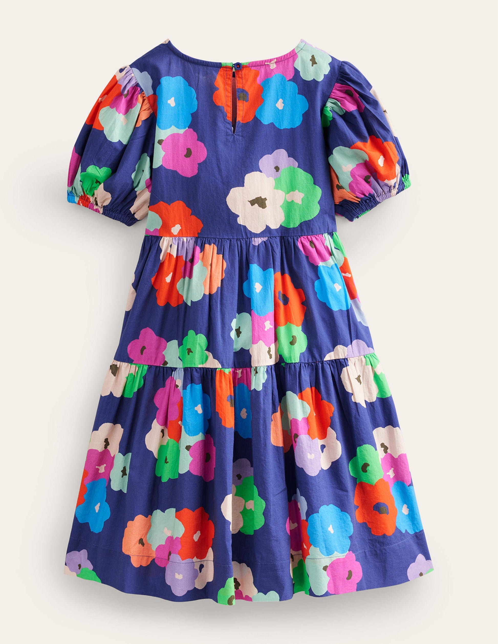 Tiered Printed Cotton Dress-Navy Painterly Floral-2