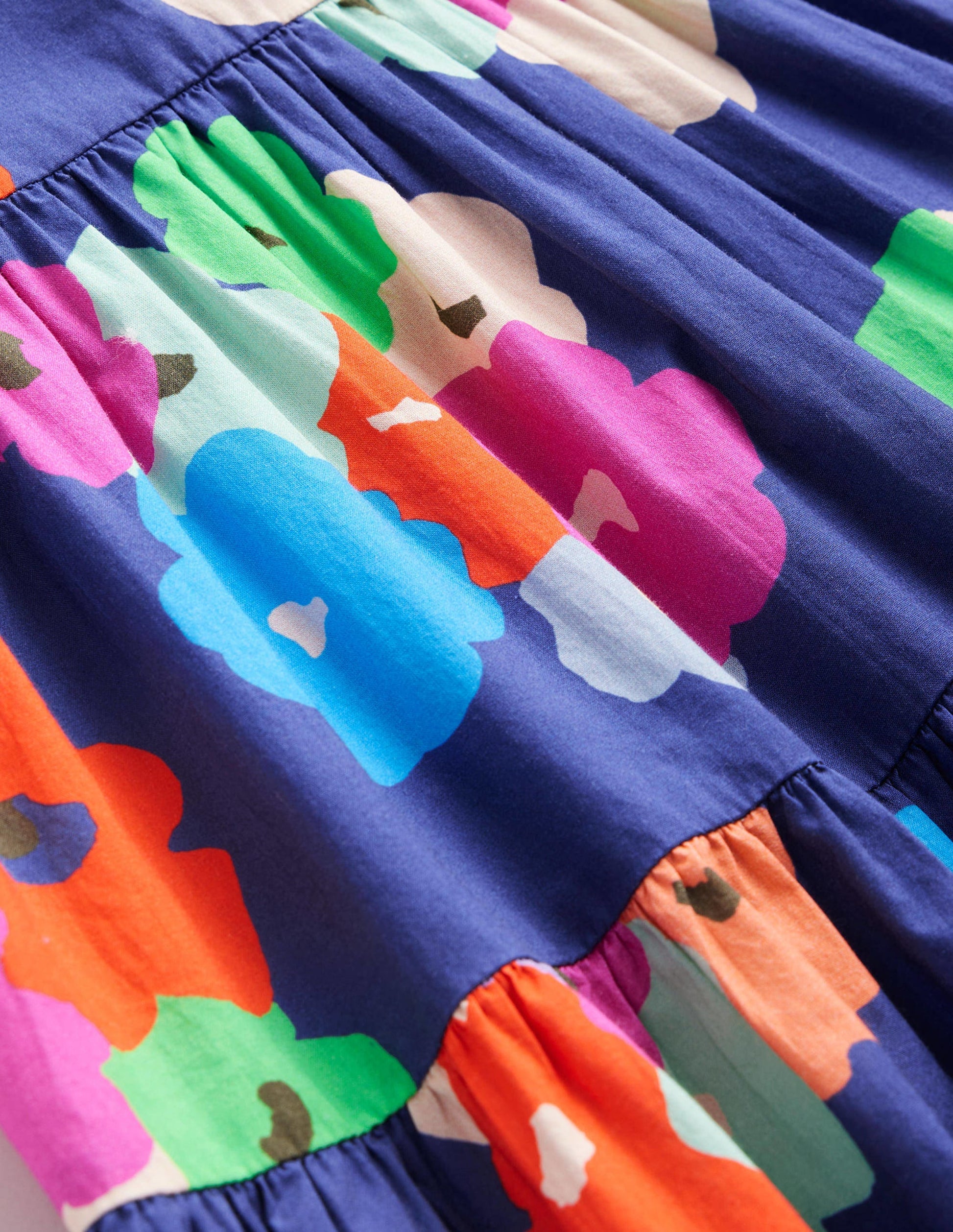 Tiered Printed Cotton Dress-Navy Painterly Floral-3