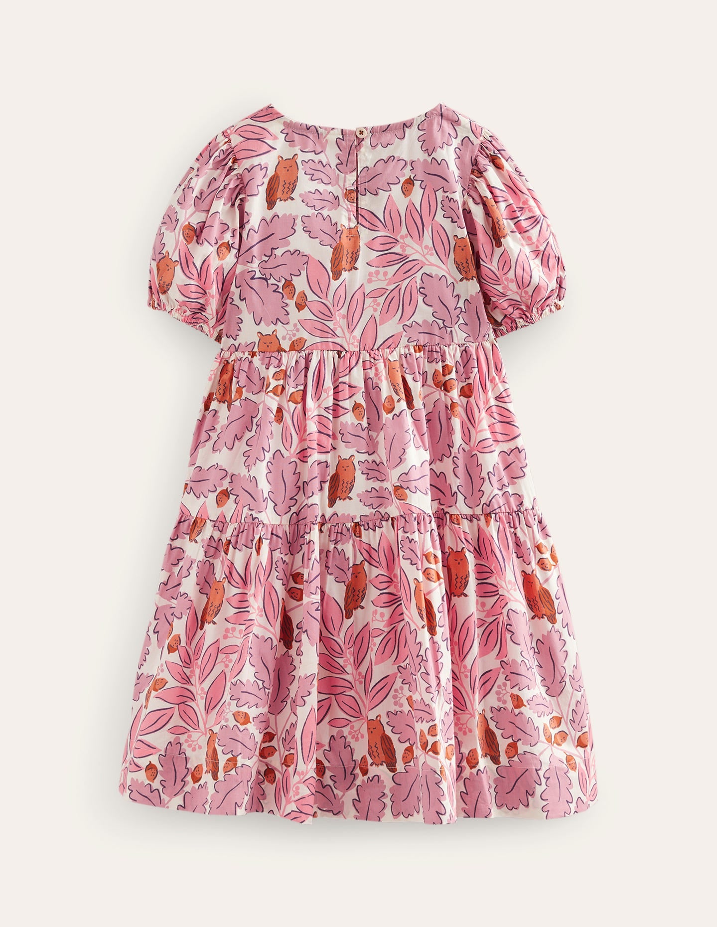 Tiered Printed Cotton Dress-Almond Pink Leaves - Image 2