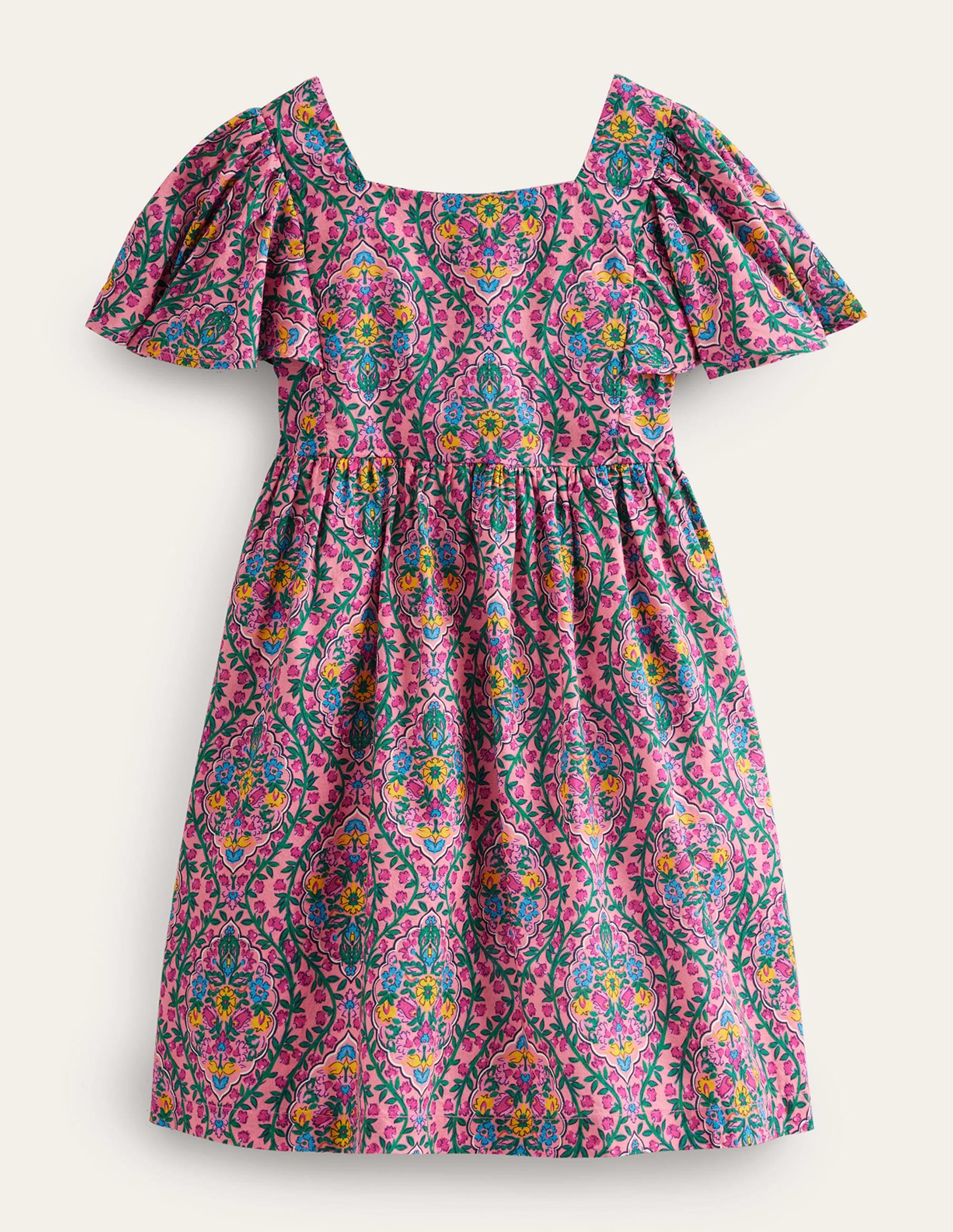 Flutter-Sleeve Printed Dress-Azalea Woodblock Vine - Image 1
