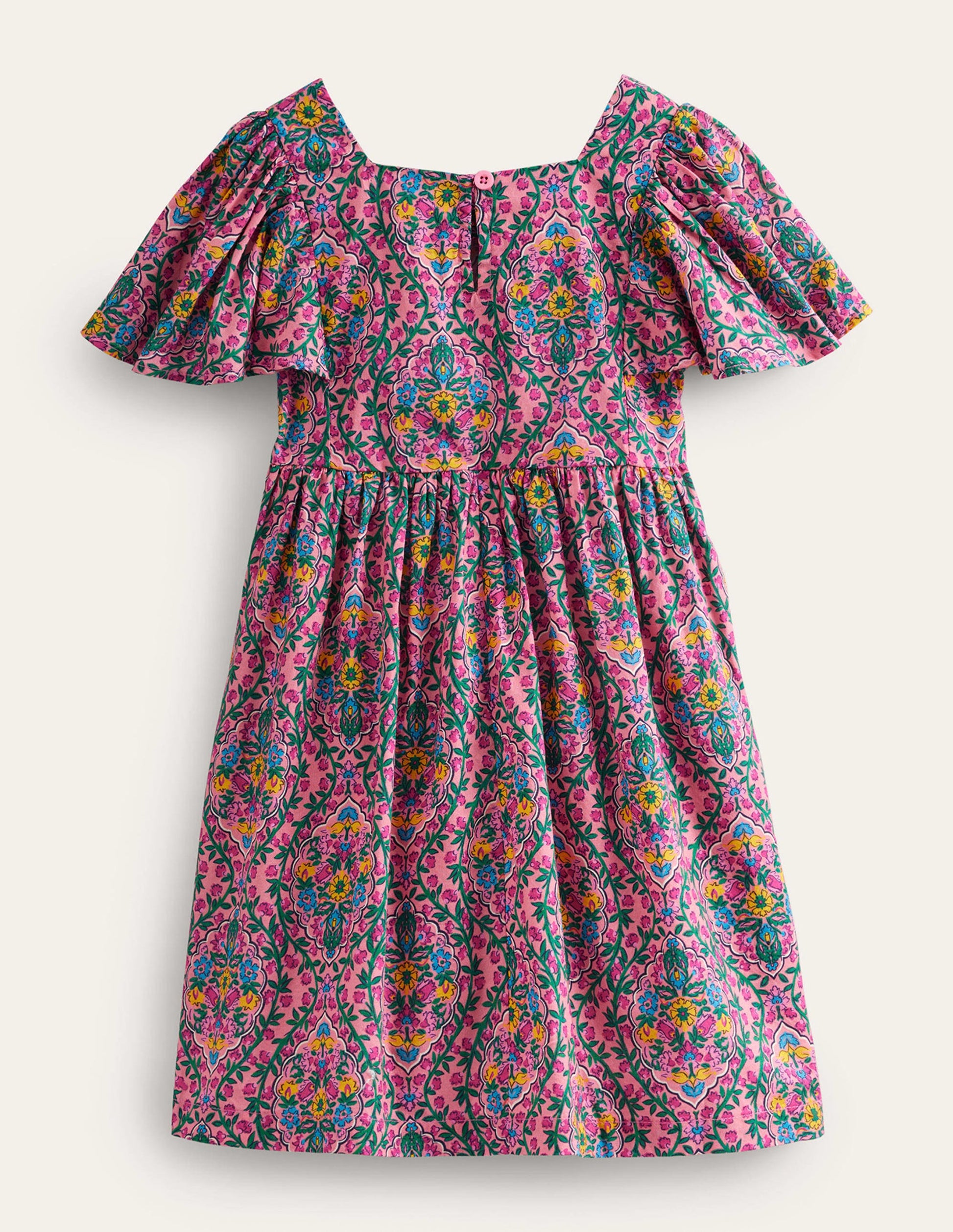 Flutter-Sleeve Printed Dress-Azalea Woodblock Vine-2