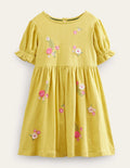 Embroidered Jersey Dress-Buttercup Yellow