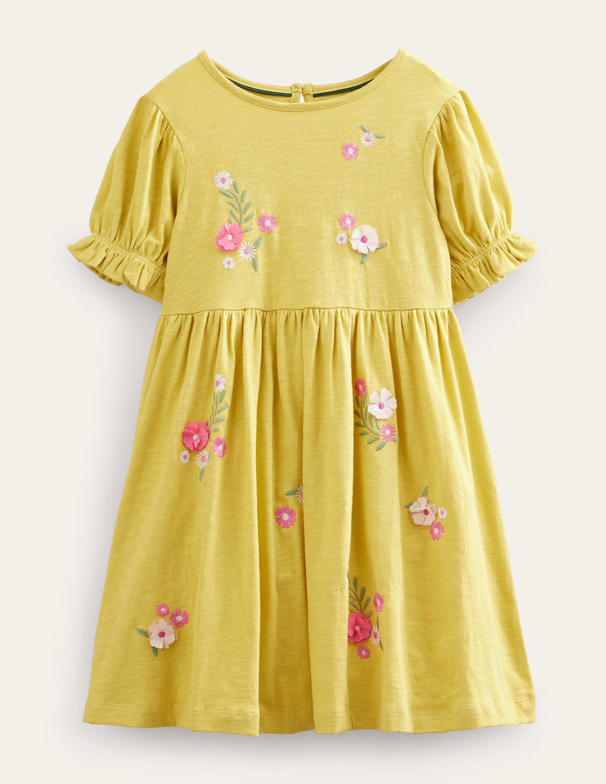 Embroidered Jersey Dress-Buttercup Yellow - Image 1