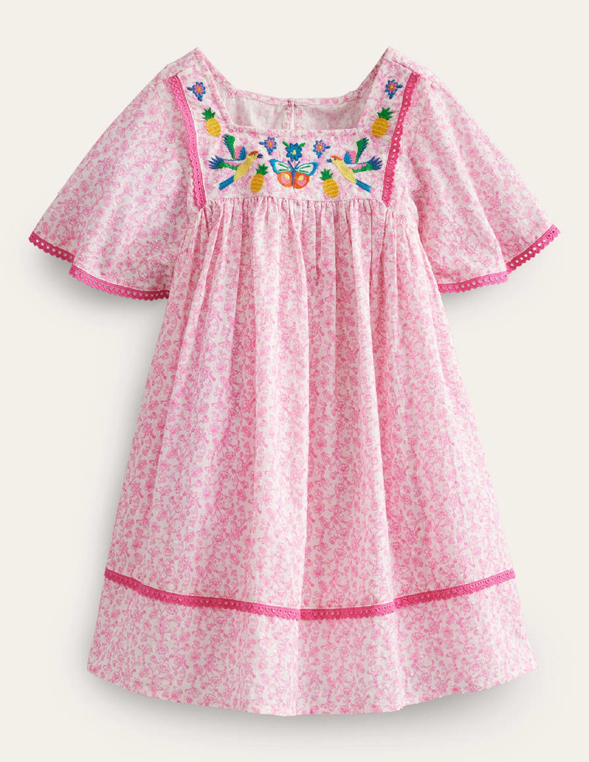 Embroidered Floaty Dress-Festival Pink Summer Vine-1