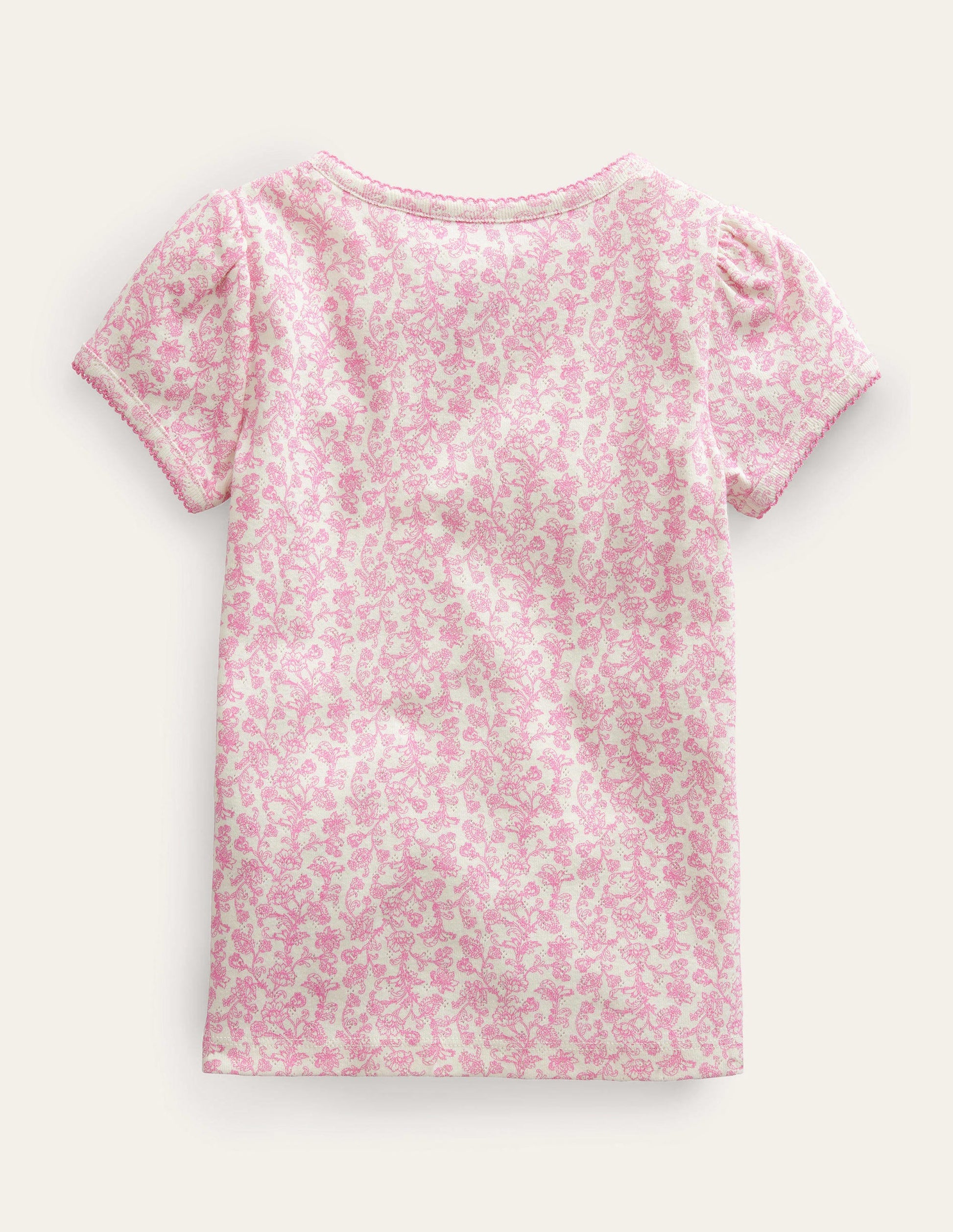 Short-sleeved Pointelle Top-Pink Paisley Floral-2