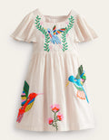 Flutter-Sleeve Appliqué Dress-Vanilla Pod