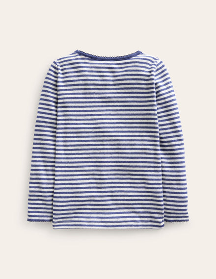 Long Sleeve Pointelle Top-Starboard Blue/Ivory