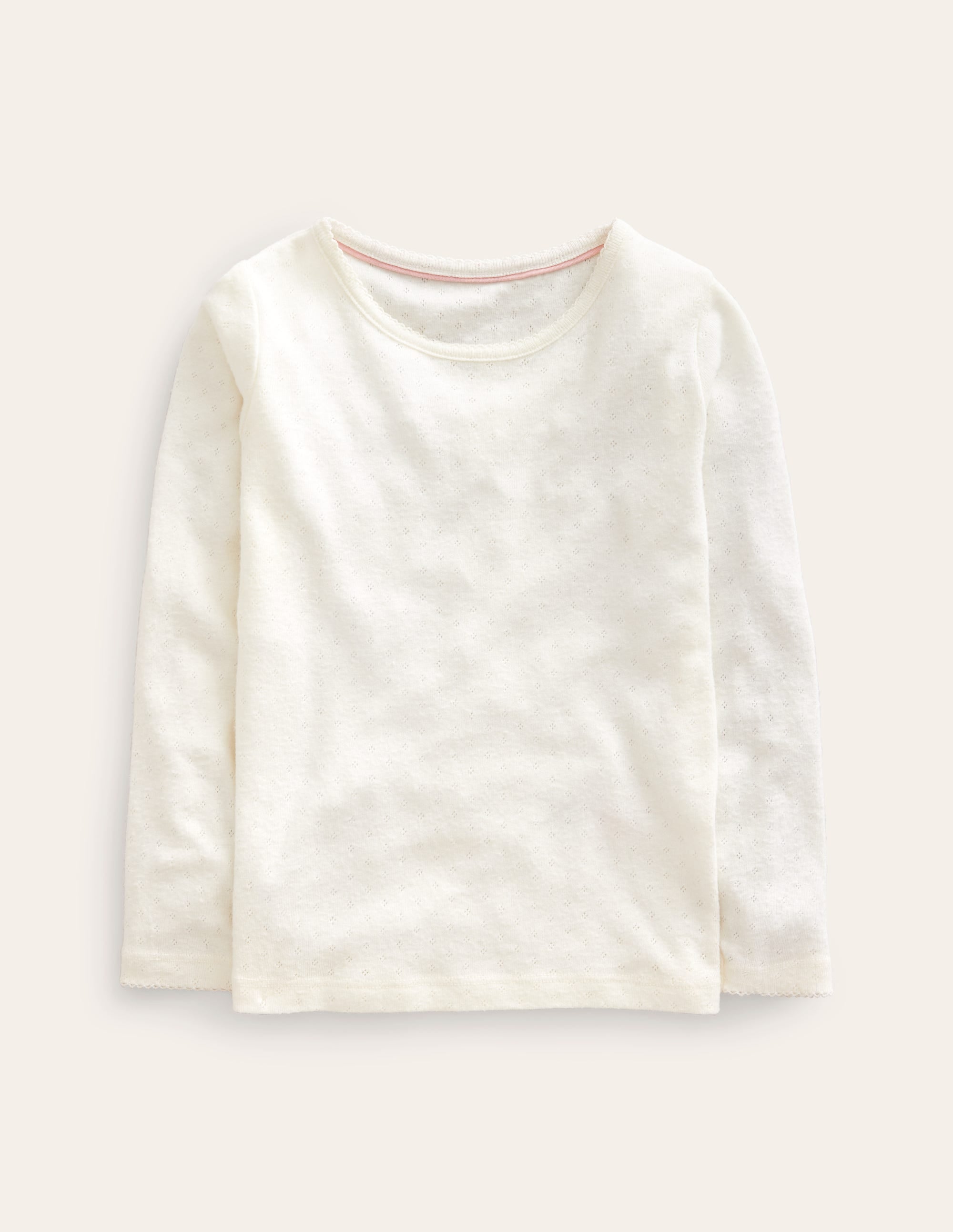 Long Sleeve Pointelle Top-Ivory - Image 1