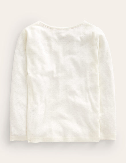 Long Sleeve Pointelle Top-Ivory