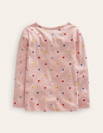 Long Sleeve Pointelle Top-Provence Pink Hearts