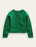 Pointelle Cotton Cardigan-Deep Green