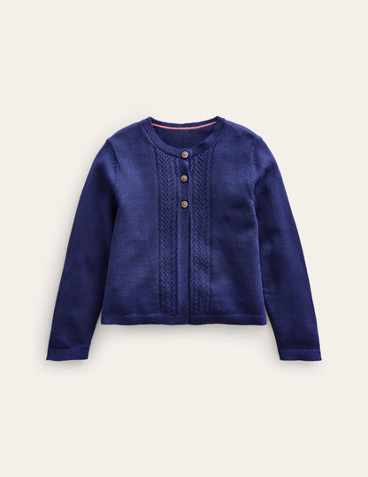 Pointelle Cotton Cardigan-College Navy