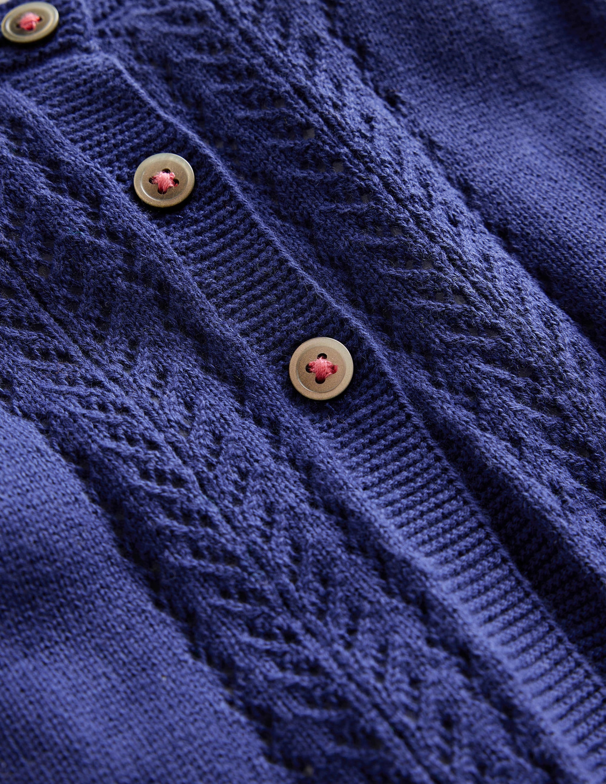Pointelle Cotton Cardigan-College Navy - Image 3