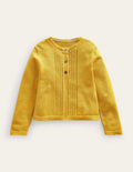 Pointelle Cotton Cardigan-Spicy Mustard Yellow