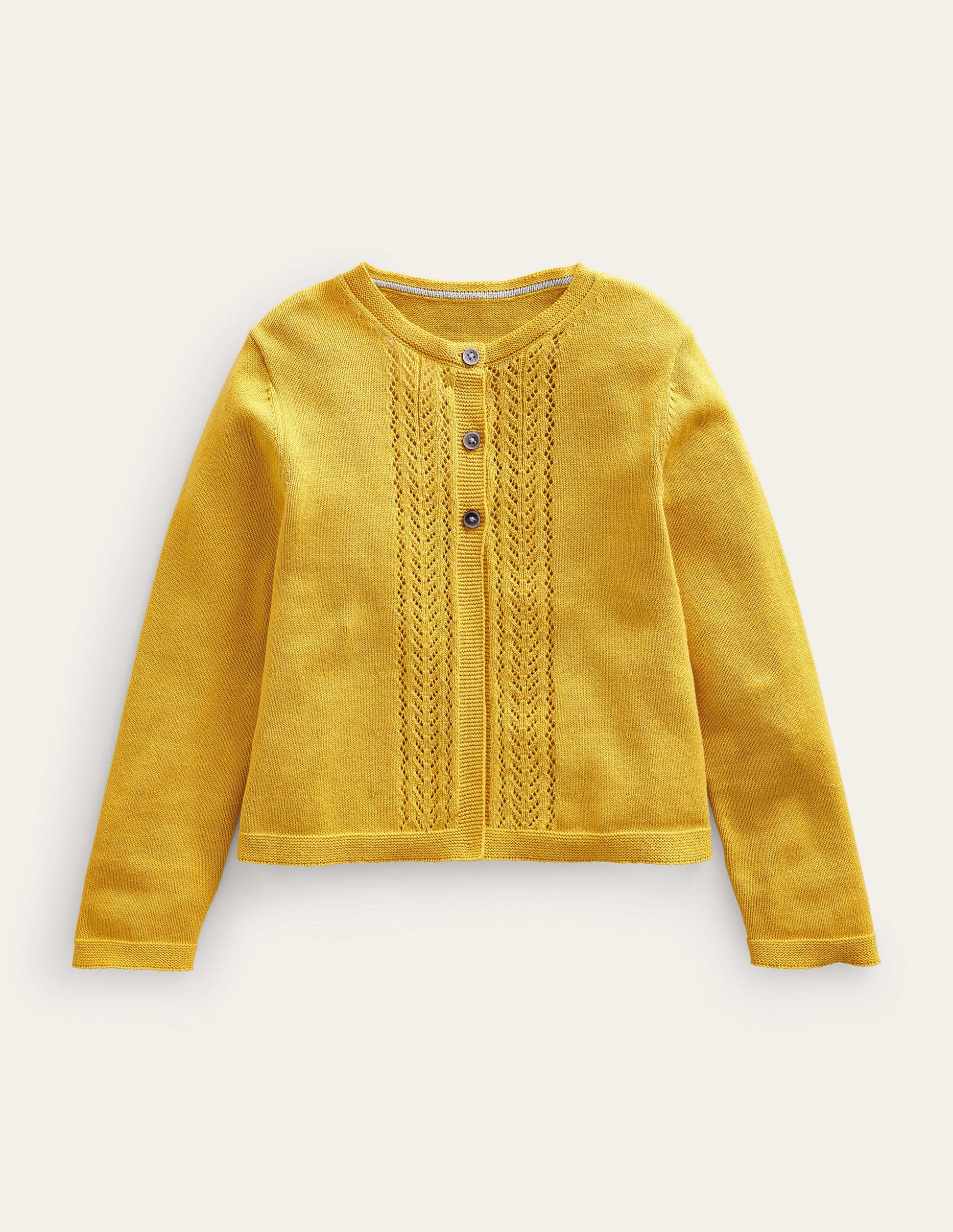Pointelle Cotton Cardigan-Spicy Mustard Yellow-1