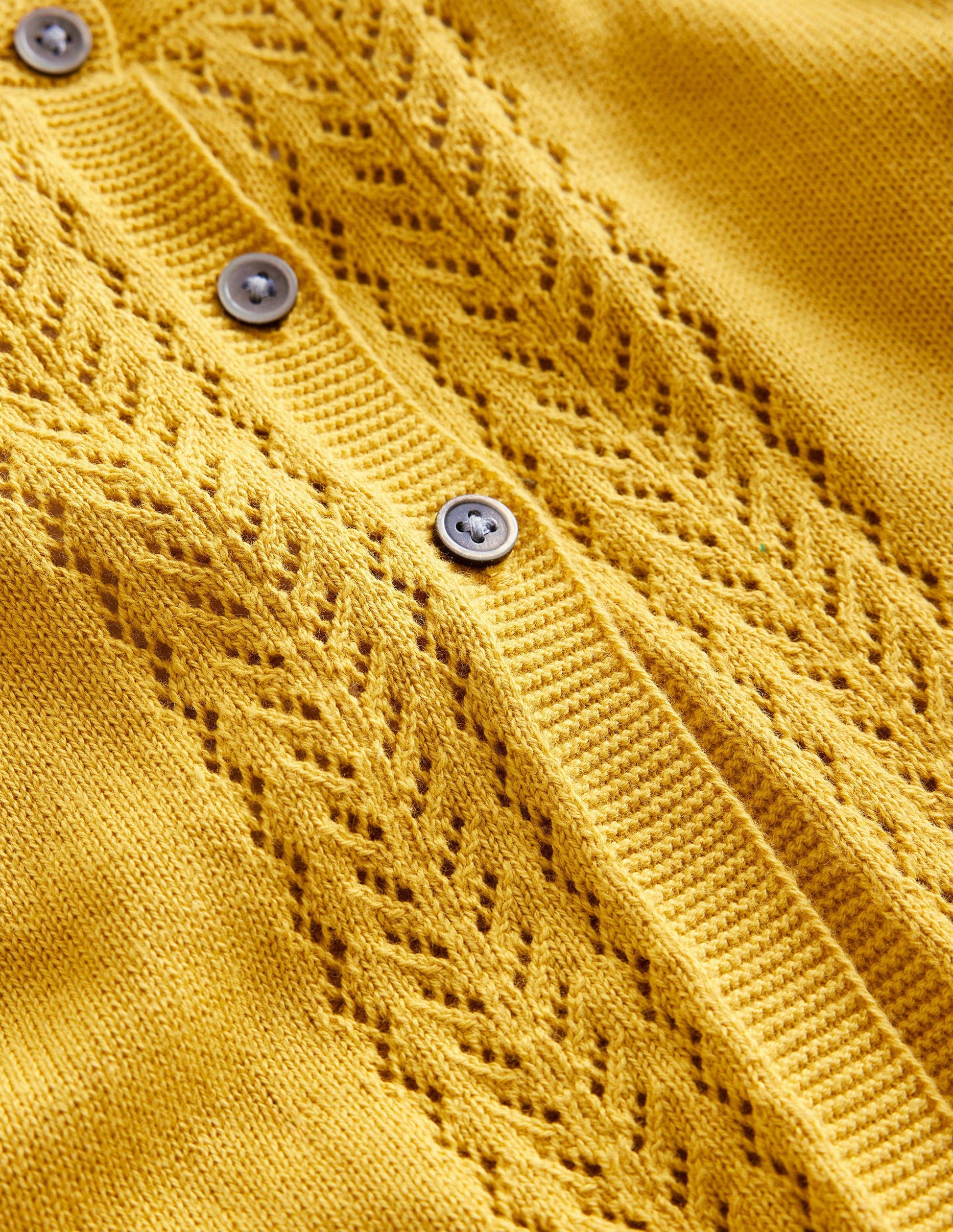 Pointelle Cotton Cardigan-Spicy Mustard Yellow-3