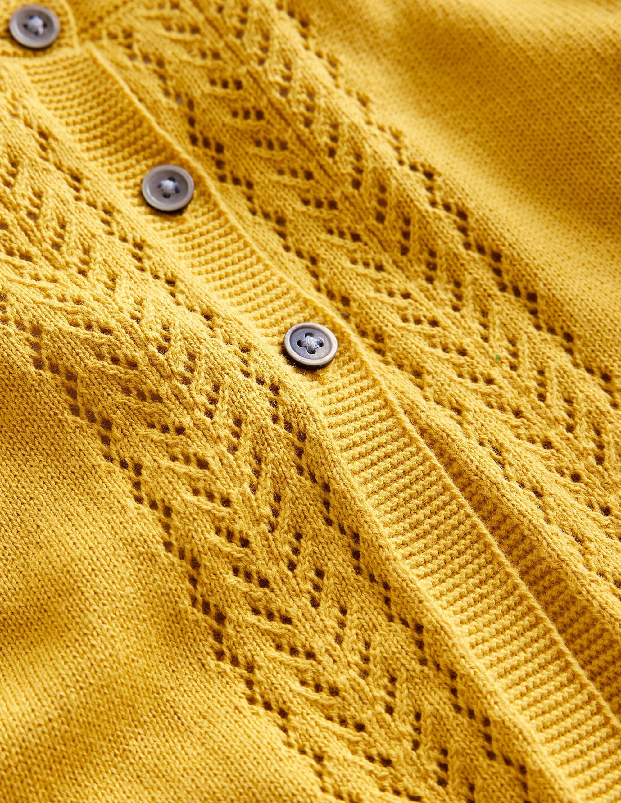 Pointelle Cotton Cardigan-Spicy Mustard Yellow - Image 3