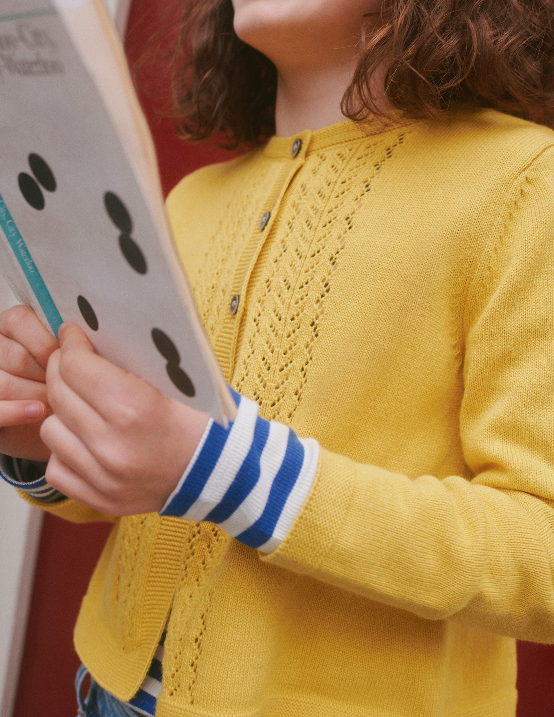 Pointelle Cotton Cardigan-Spicy Mustard Yellow-6