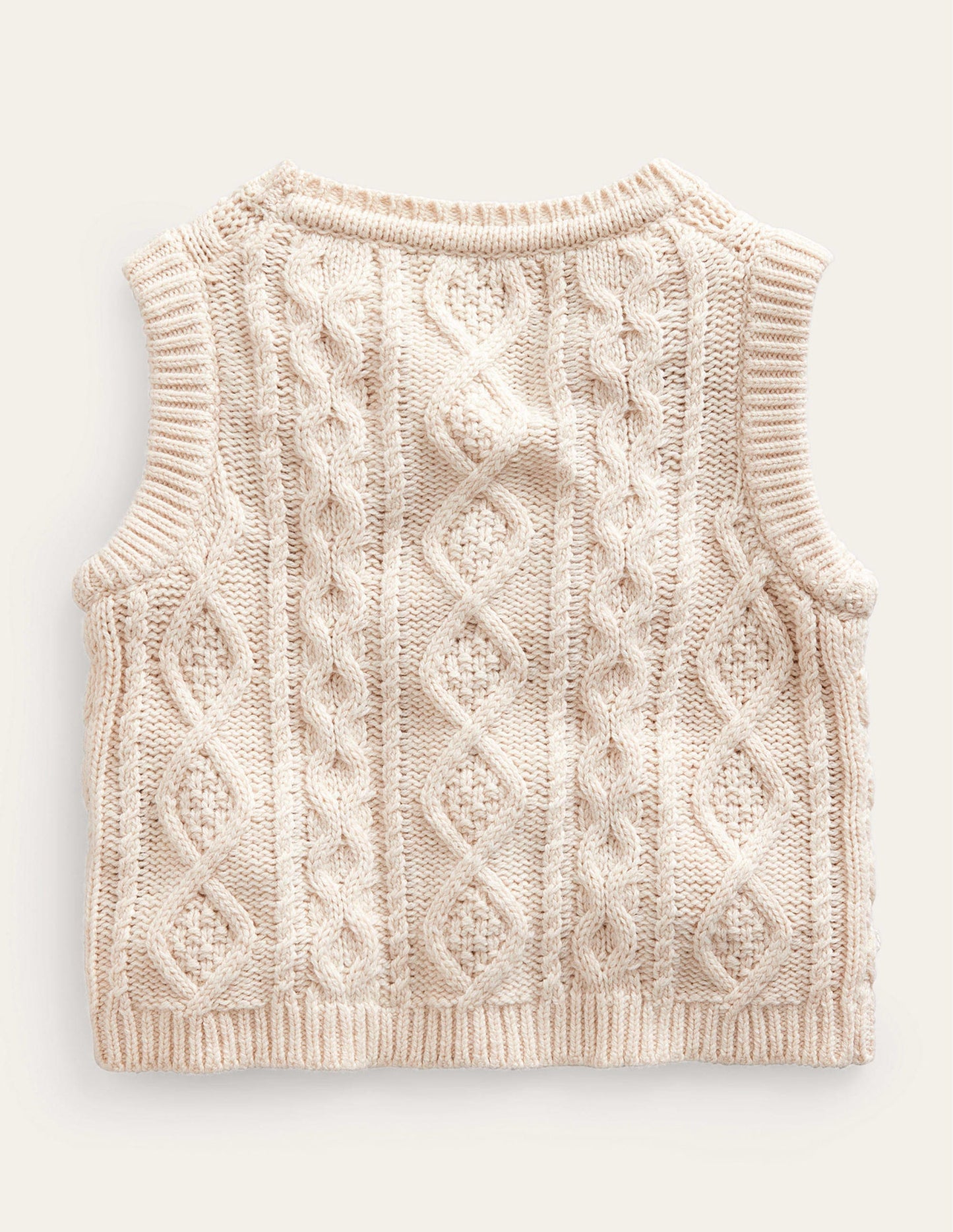 Cable Knitted Waistcoat-Ecru Marl