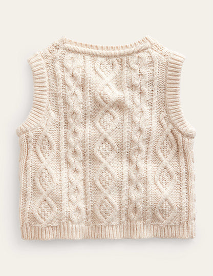 Cable Knitted Waistcoat-Ecru Marl-2