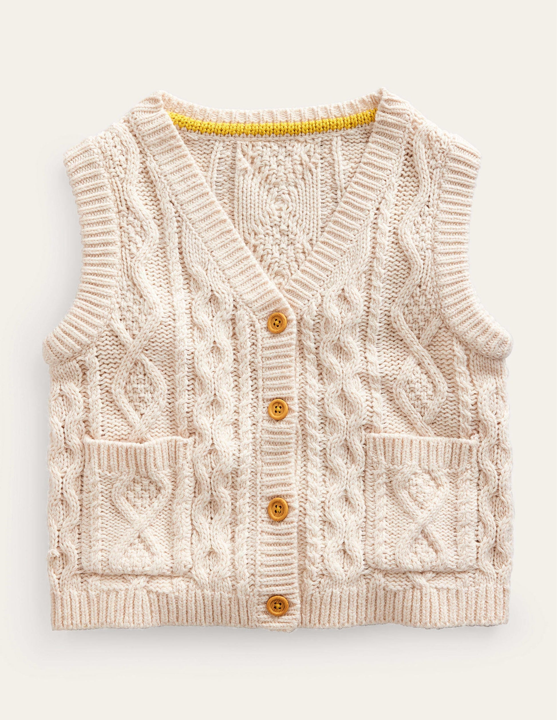 Cable Knitted Waistcoat-Ecru Marl-1