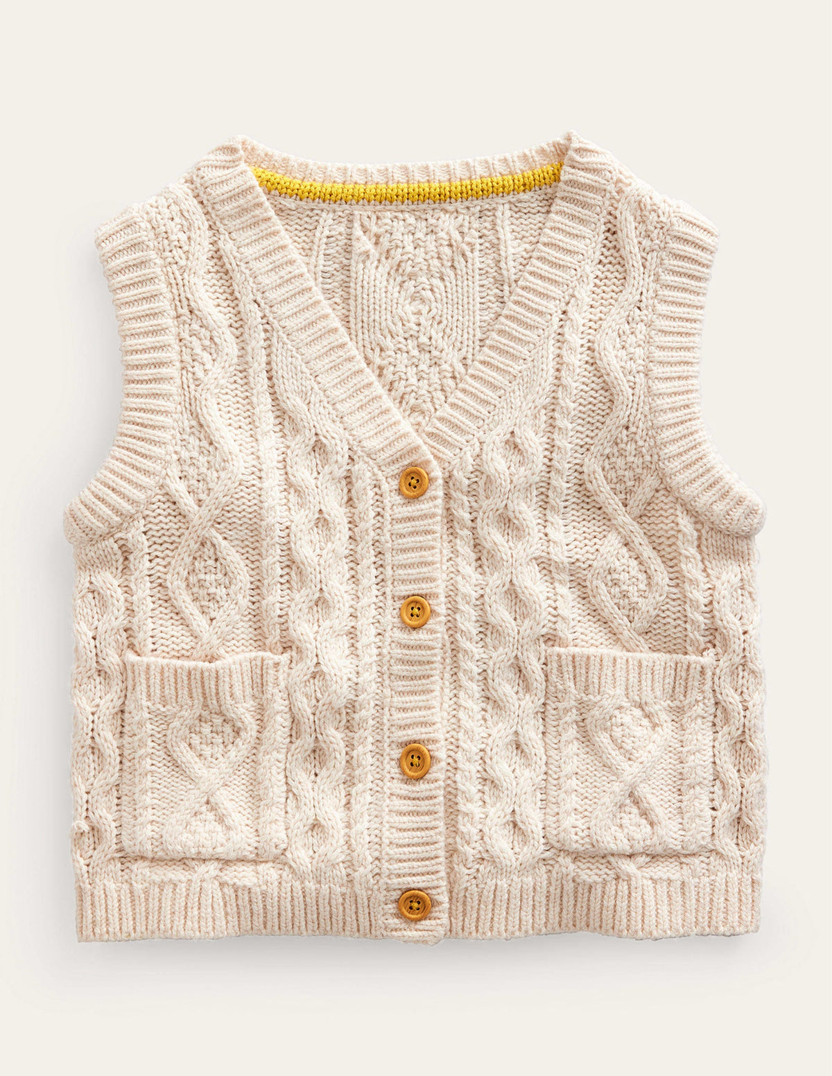 Cable Knitted Waistcoat-Ecru Marl - Image 1