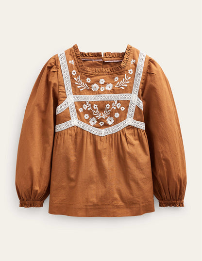 Pretty Lace Blouse-Butterscotch Brown-2
