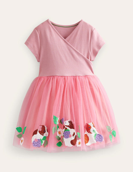 Applique Tulle Ballet Dress-Almond Pink