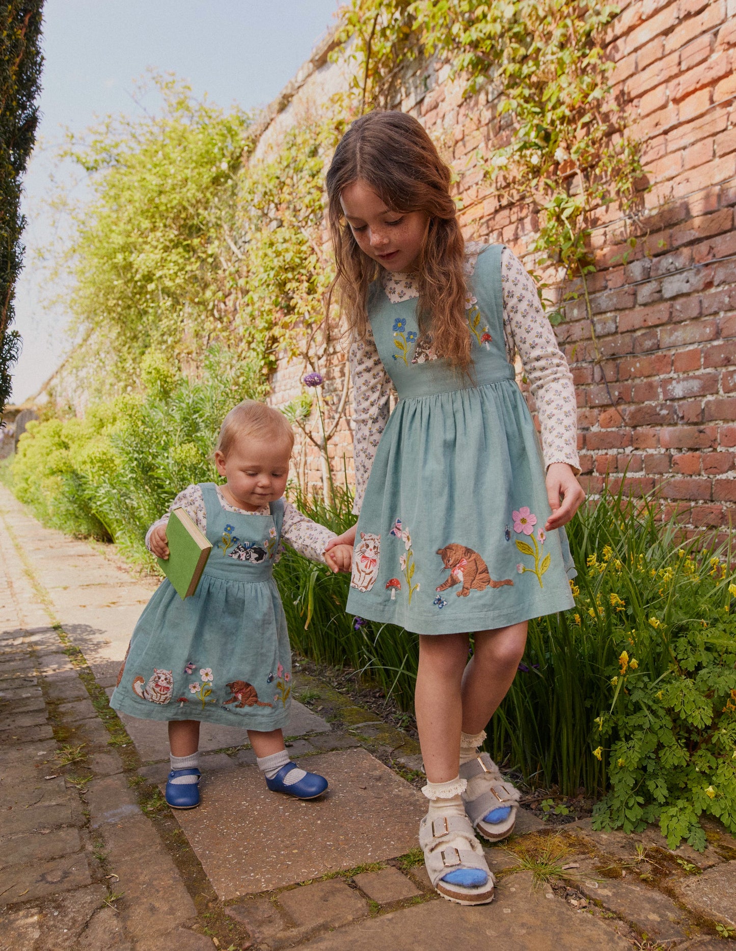 Cord Applique Pinafore-Green Smoke Cats