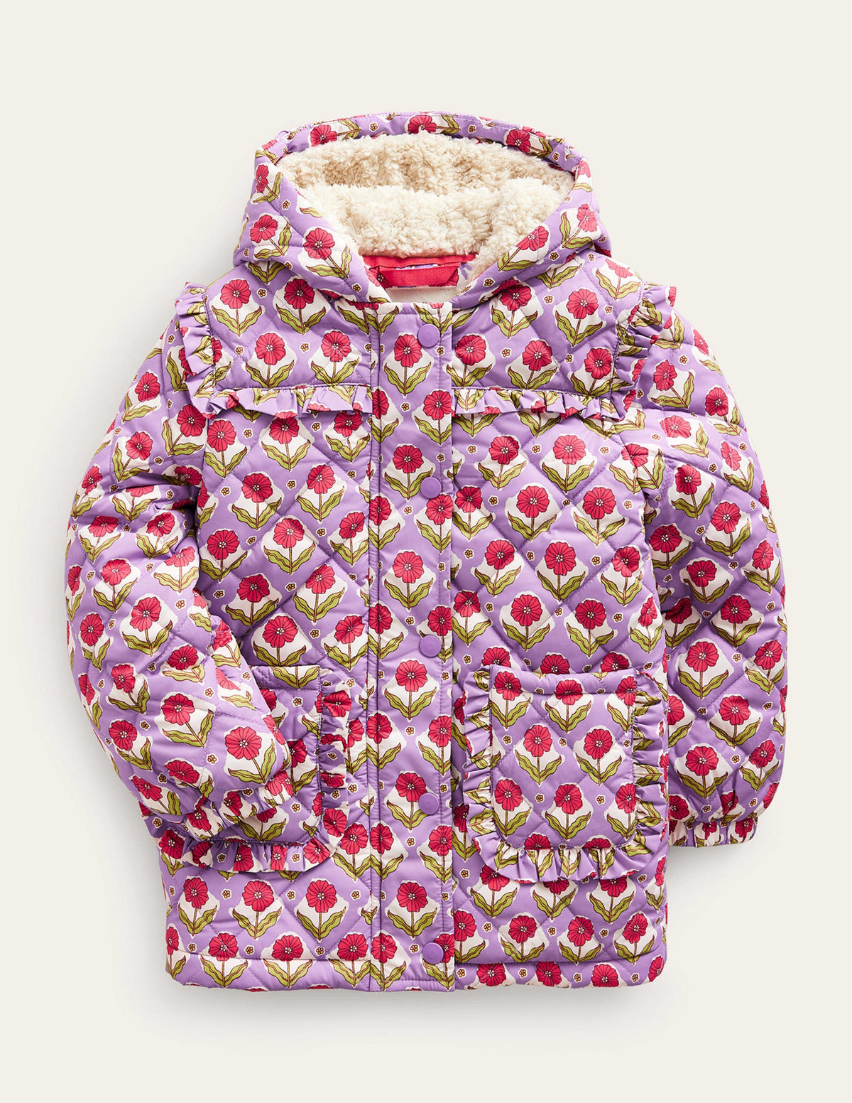 Scallop Quilted Anorak-Aster Purple Woodblock Flower-1