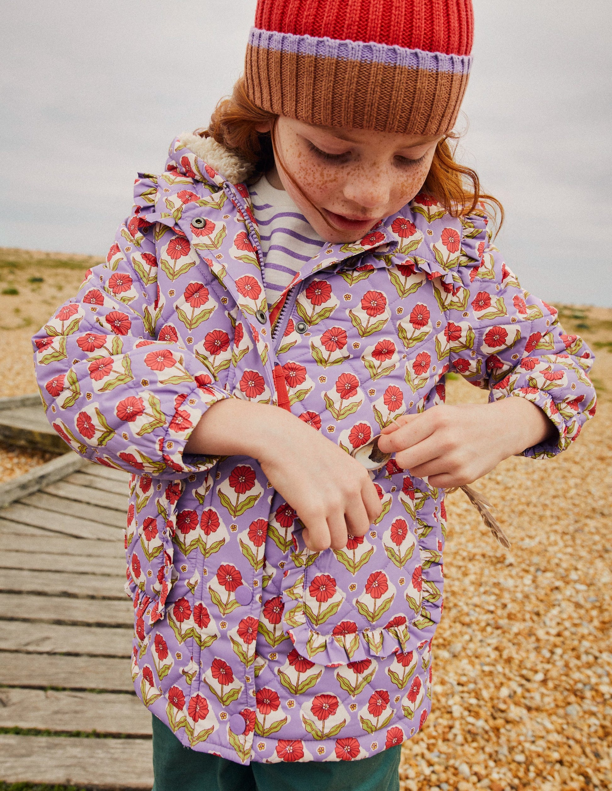 Scallop Quilted Anorak-Aster Purple Woodblock Flower-6