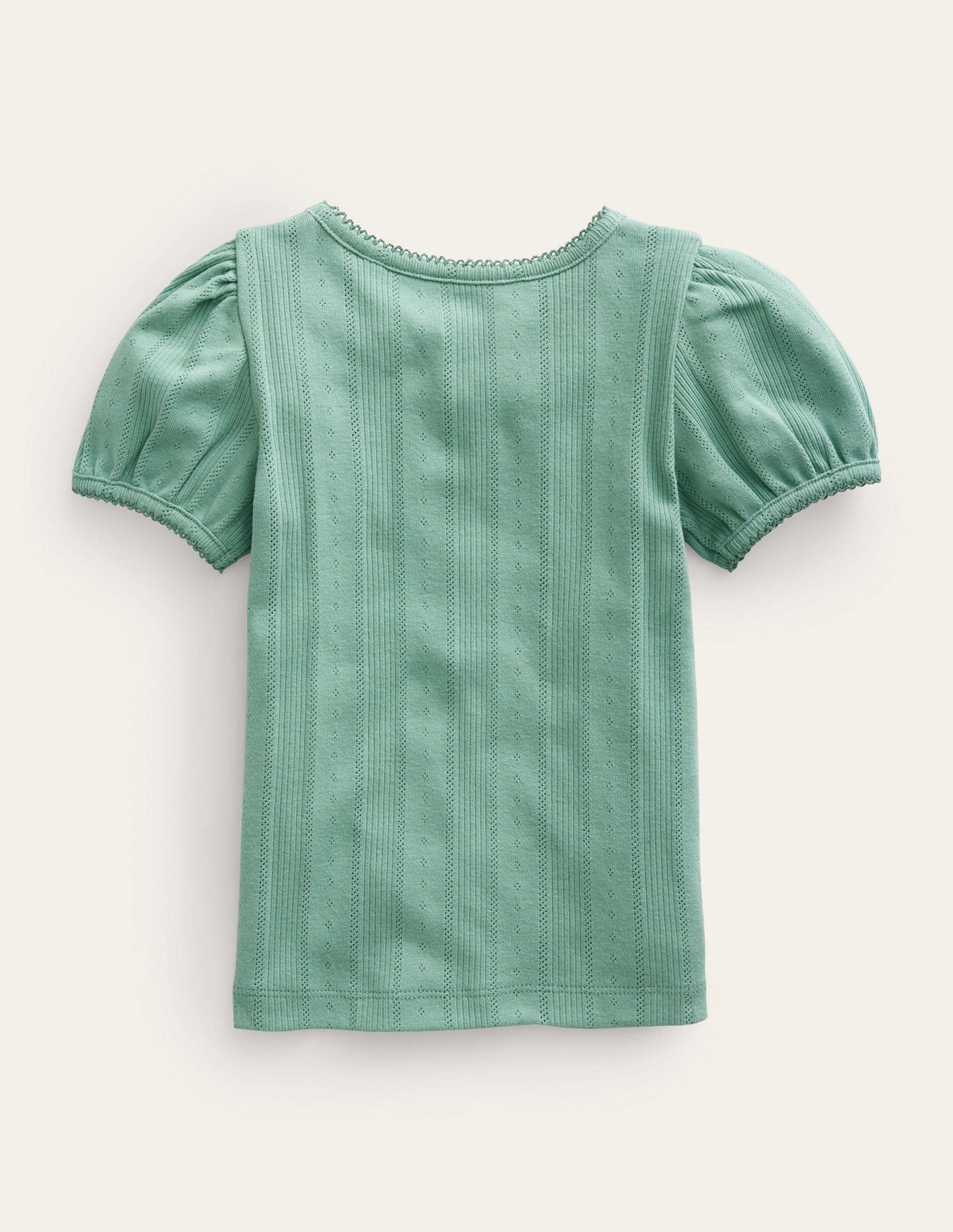 Pointelle Puff Sleeve Top-Smoke Green-2