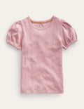 Pointelle Puff Sleeve Top-Vintage Pink