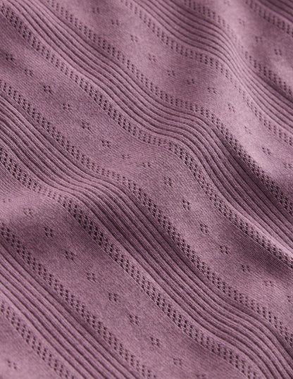 Pointelle Puff Sleeve Top-Mountain Heather Purple-3