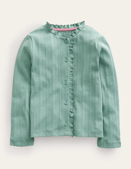 Pointelle Cardigan-Smoke Green