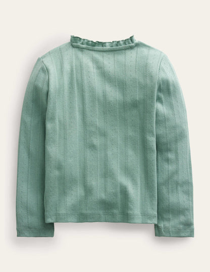 Pointelle Cardigan-Smoke Green