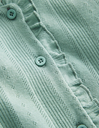 Pointelle Cardigan-Smoke Green