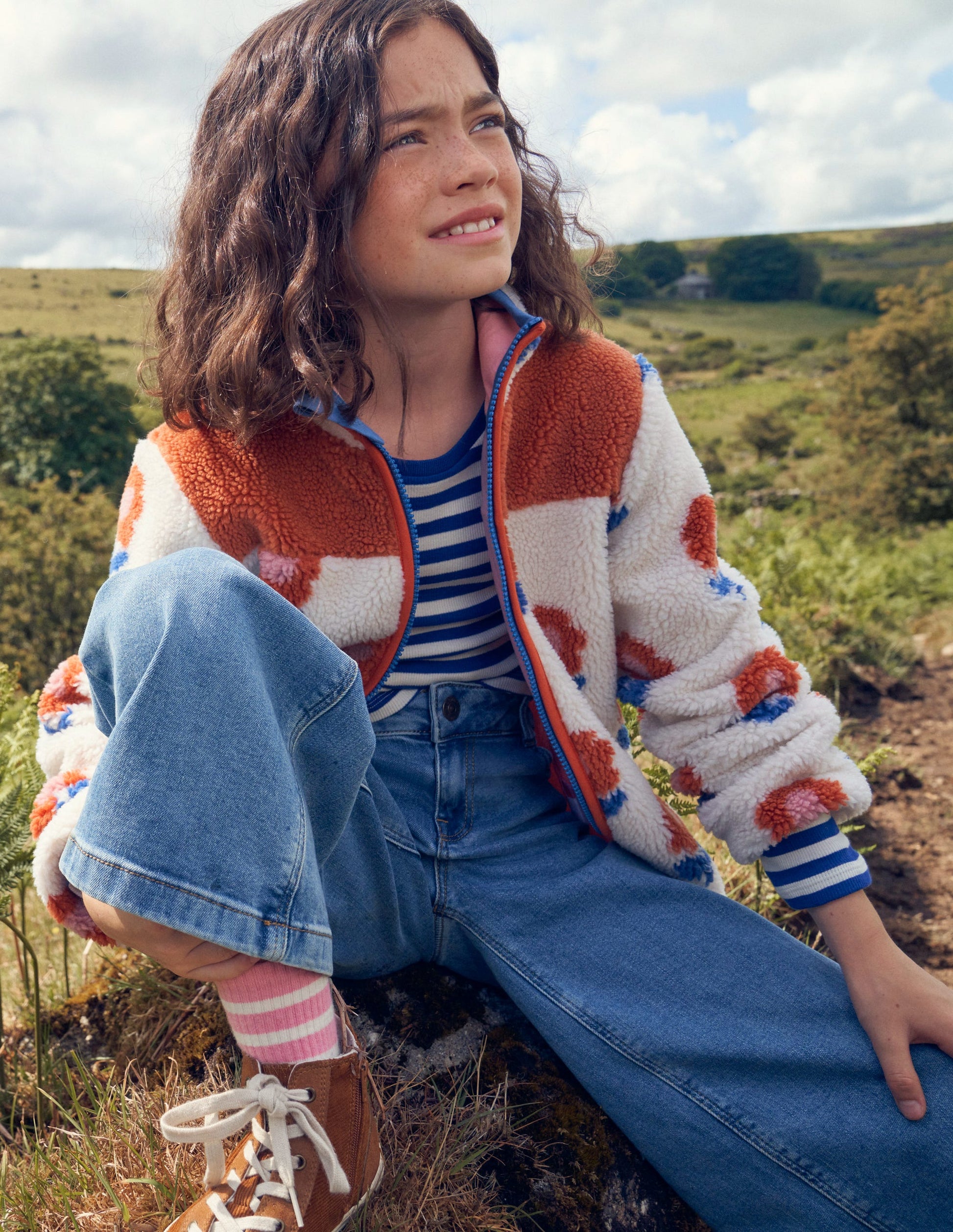 Cropped Long Sleeve T-shirt-Blue Wave/Ivory-4