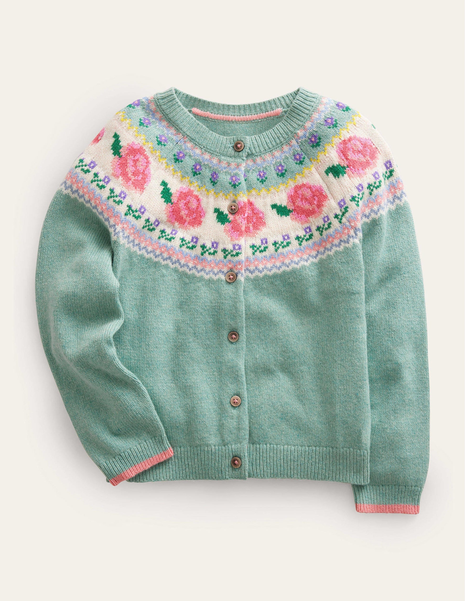 Fun Fair Isle Cardigan-Green Smoke Flowers-1
