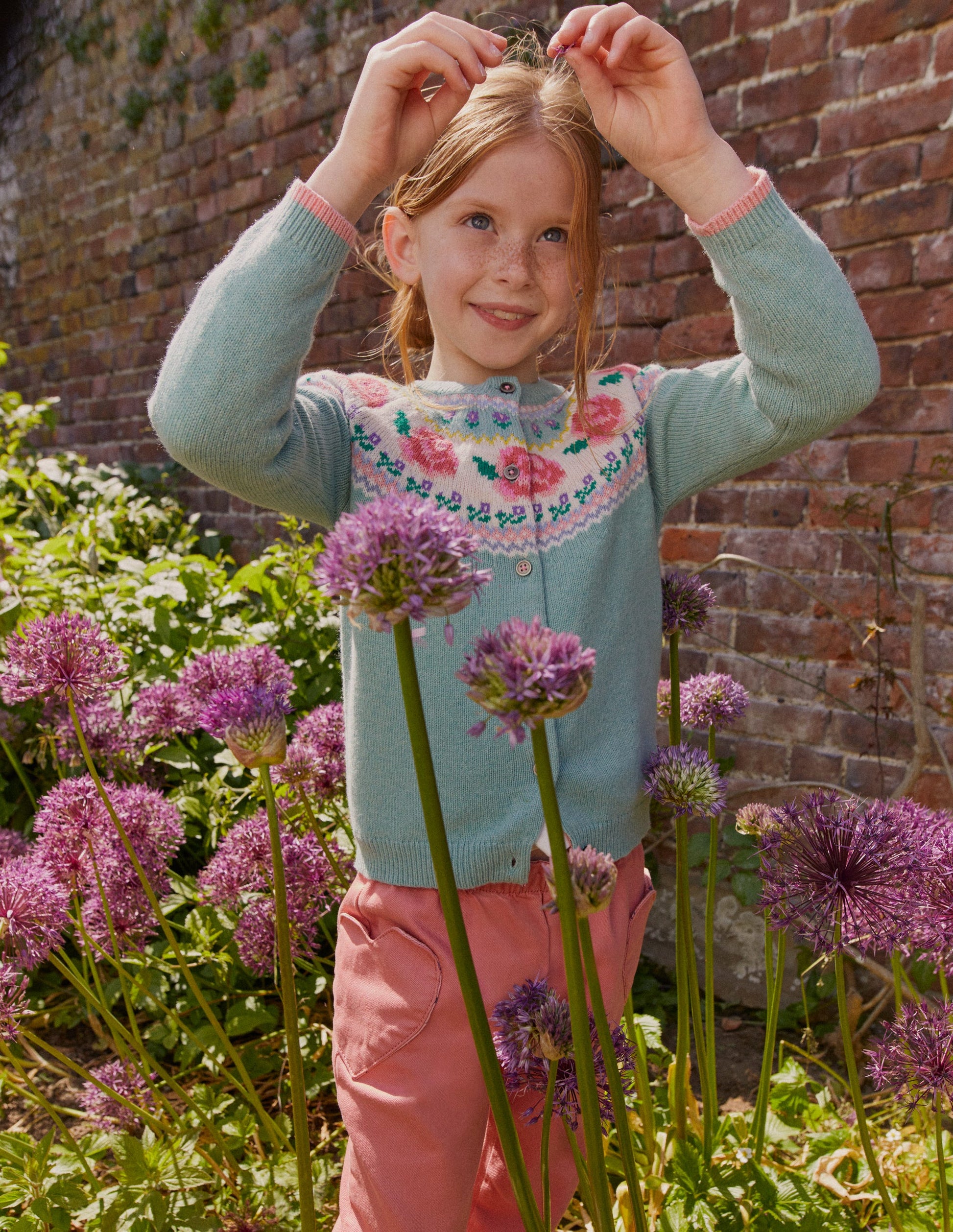 Fun Fair Isle Cardigan-Green Smoke Flowers-4