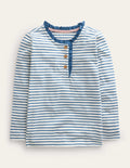 Henley Ruffle Breton Top-Ivory/Puddle Blue