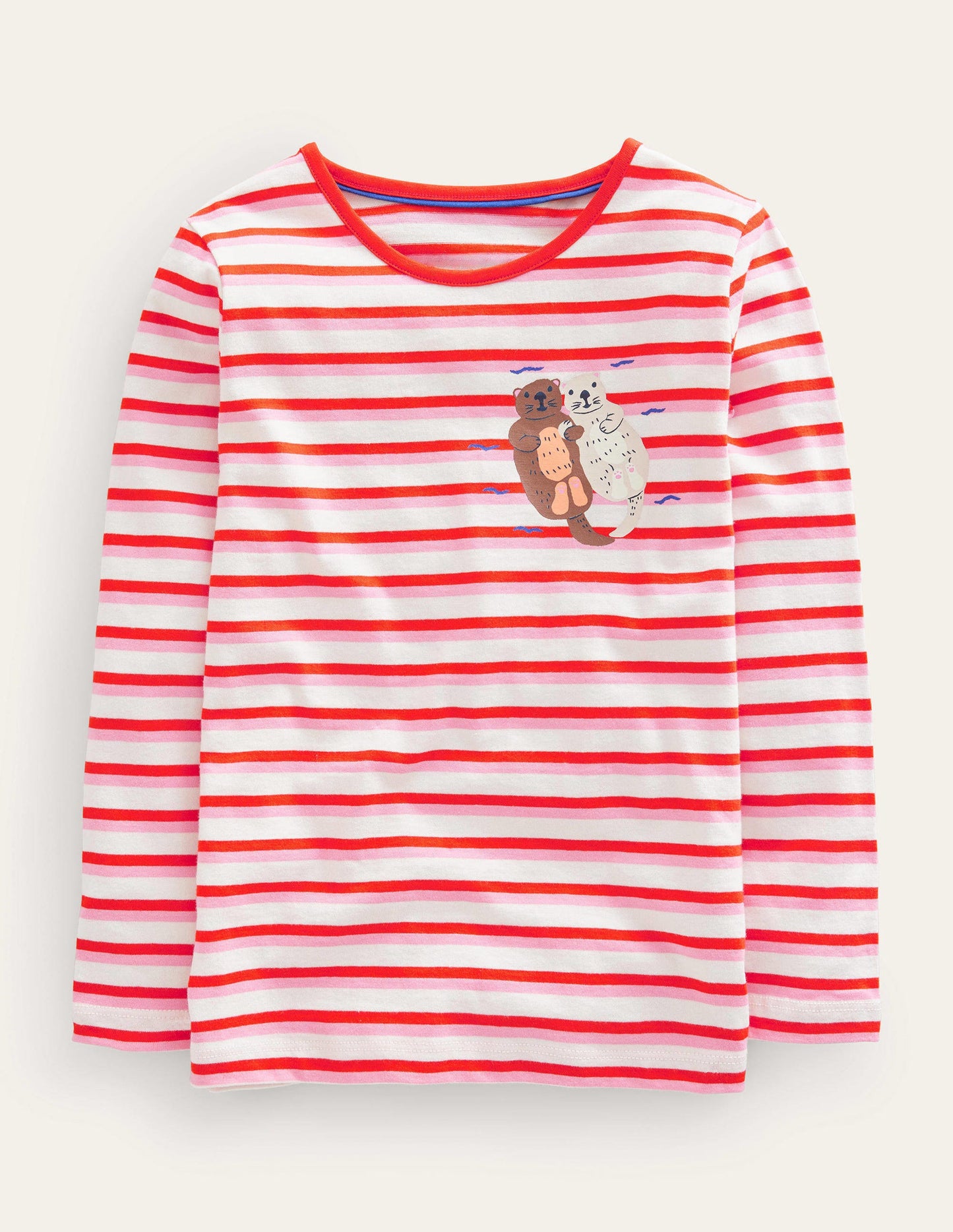 Logo Slub Long Sleeve T-shirt-Red/Pink Otters